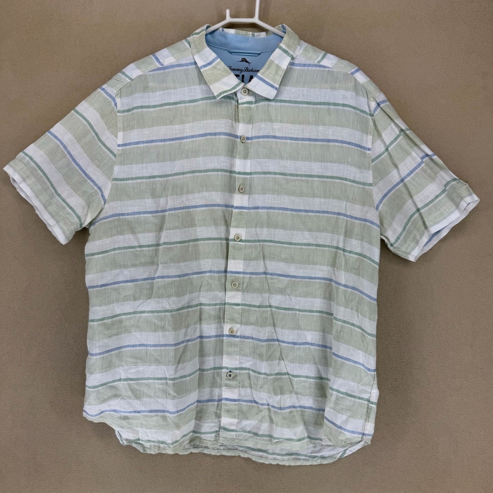 Tommy Bahama Mens Linen Blend Striped Short Sleeve‎ Casual Button Down Shirt XXL